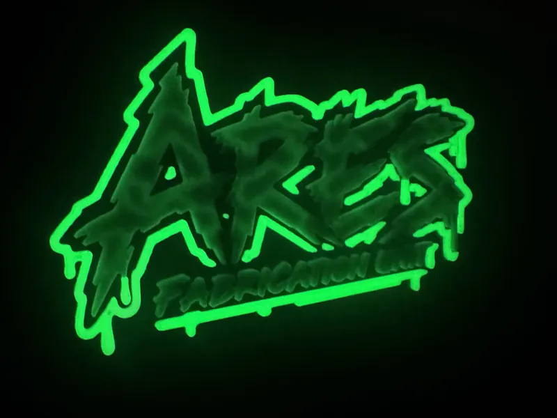 Glow-in-the-dark signs & gifts, made by Ares Makes